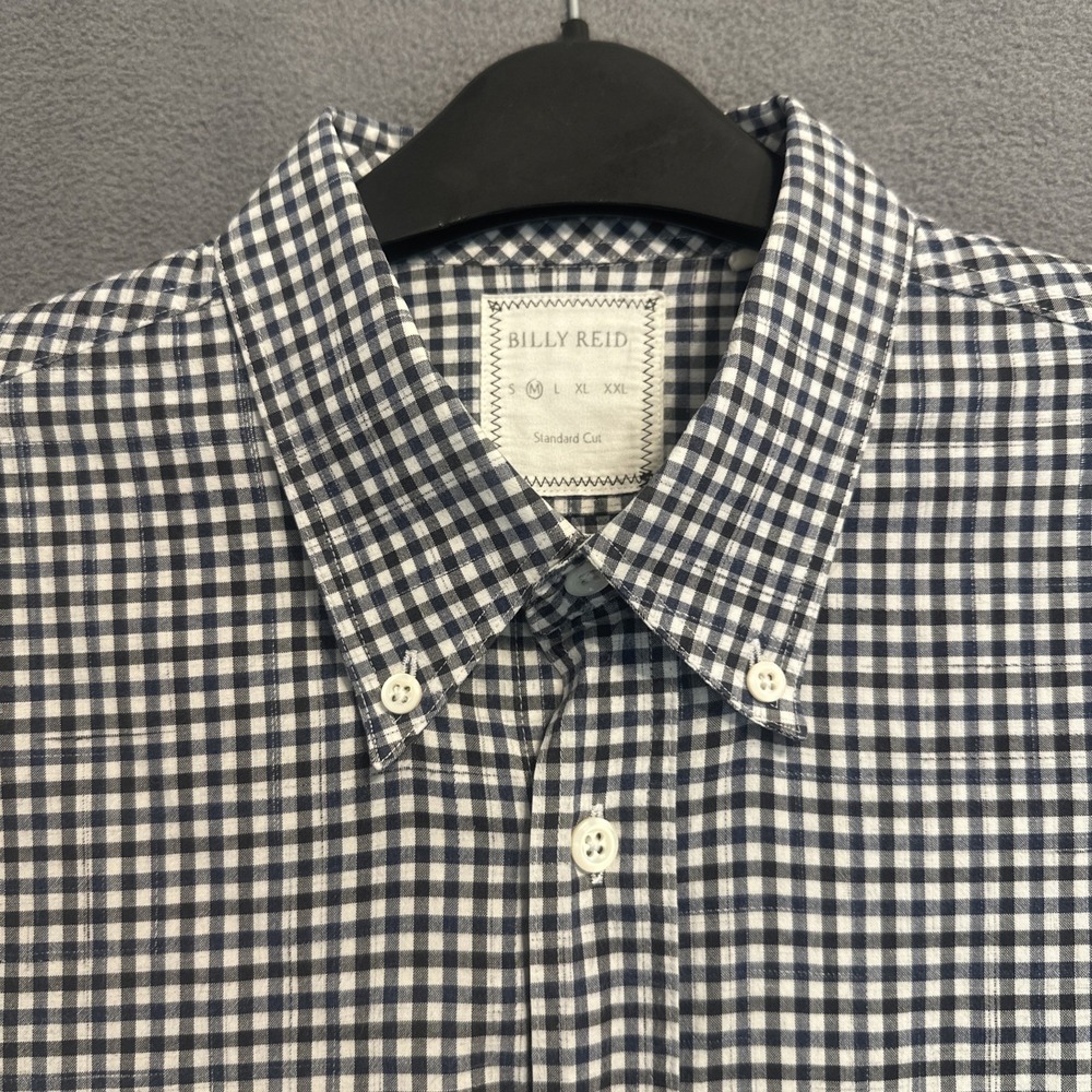 Billy Reid Standard Cut Button Down Shirt Cotton L/S Mens Medium Black Gingham